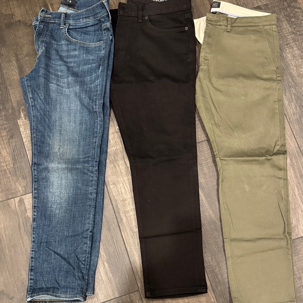 3 pair of Men's pants  Assortment - Blue, Black, and Green